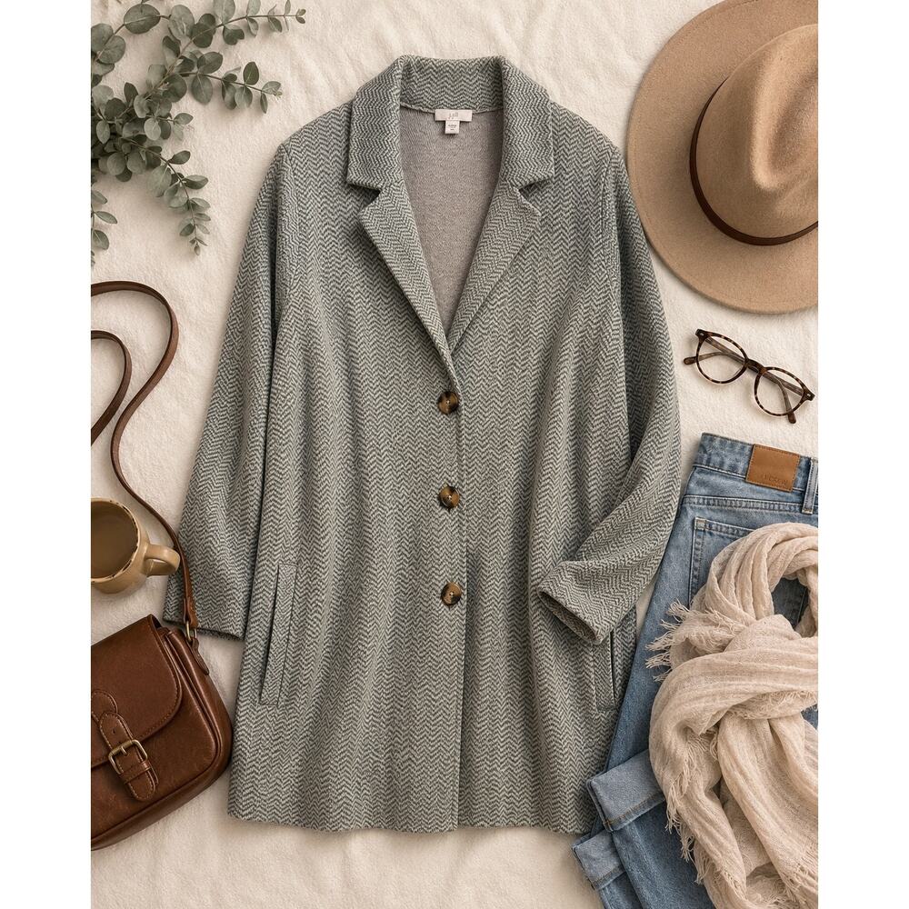 J. Jill Textured Herringbone Knit Blazer Cardigan Jacket 2X Pockets Soft